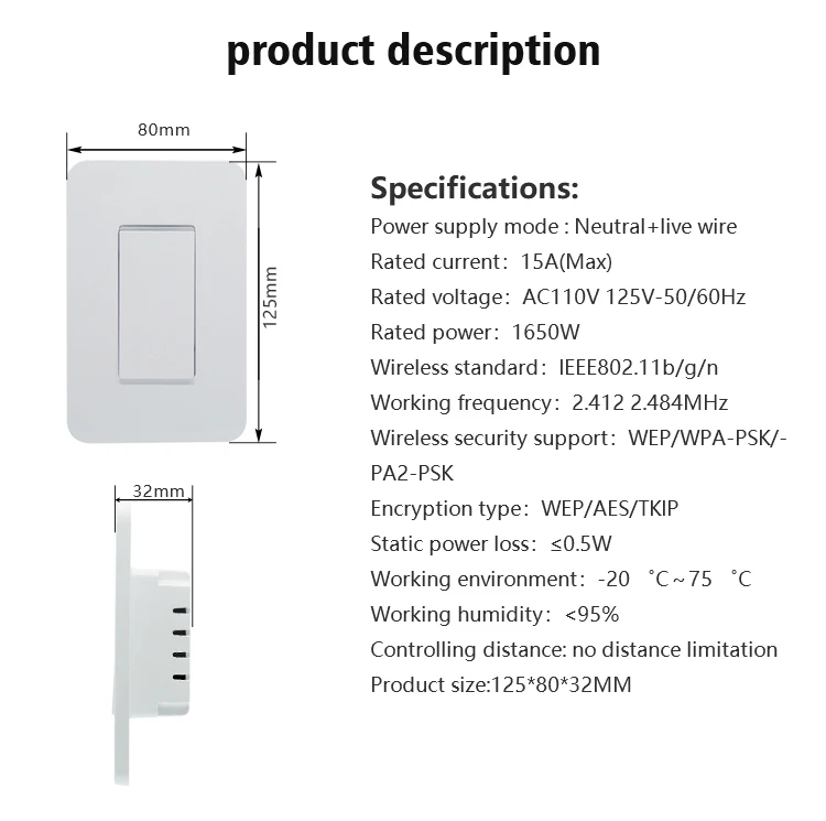 PP Fireproof material board switches wifi controlled light switch smart home