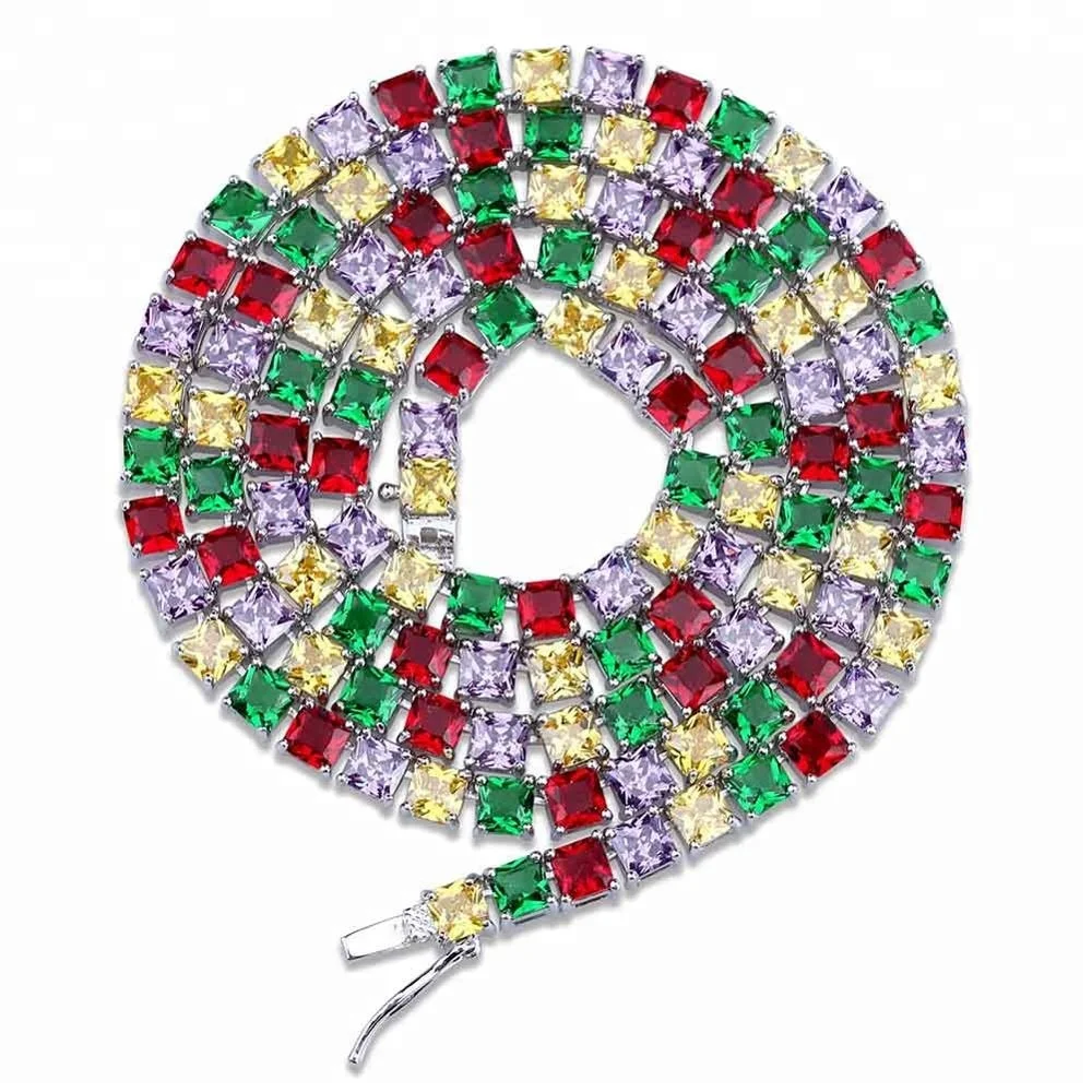 

Colorful Diamond Tennis Chain Gold And Silver Link Chain Necklace Hip Hop Jewelry 18''22'', Multi color