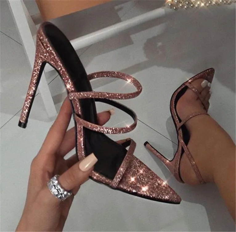 

2019 Summer stylish strappy peep toe sexy stiletto heel shoes women sandals