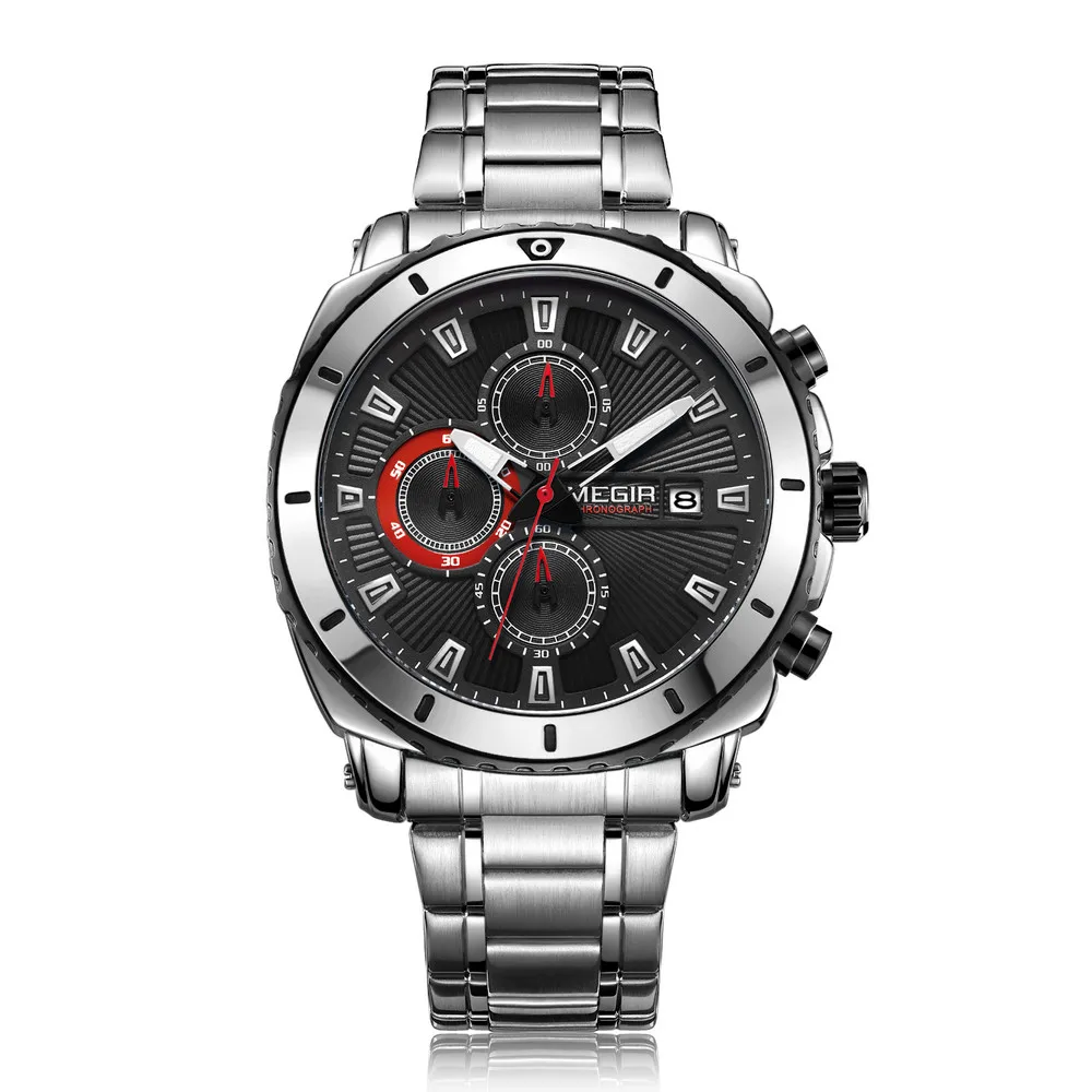 

MEGIR 2075 Men's Auto Date Quartz Fashion&Casual Watches Stainless Steel Watches Strap, 3 colors
