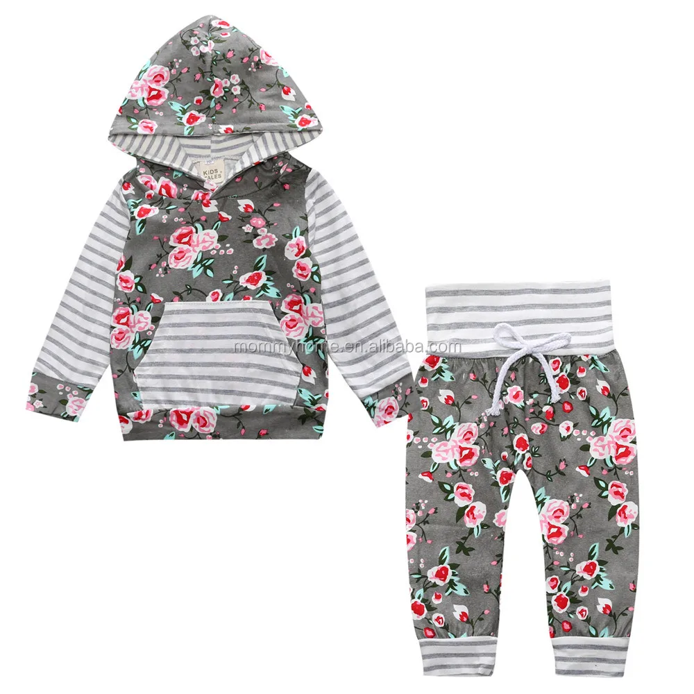 

Floral hoodie baby clothing set 2019 spring autumn 100% cotton M90301