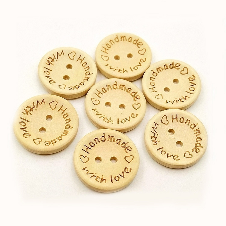 

100pcs per bag custom 15mm 20mm 25mm 2 hole round laser engraved logo wood buttons