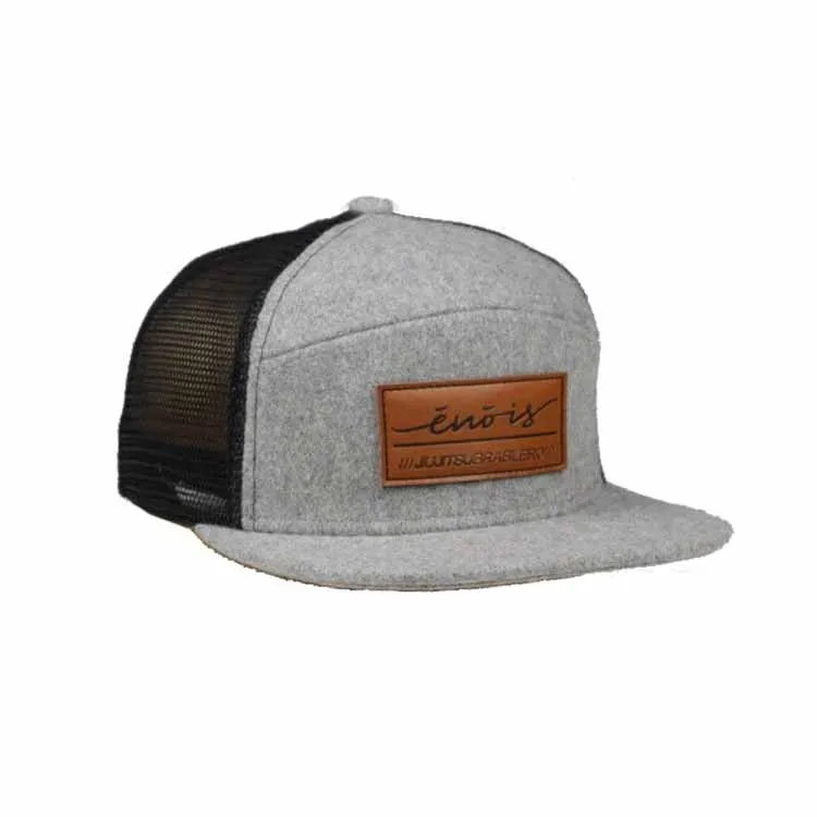 Custom 7 Panel Snapback Wool Trucker Hats With Leather Patch - Buy
