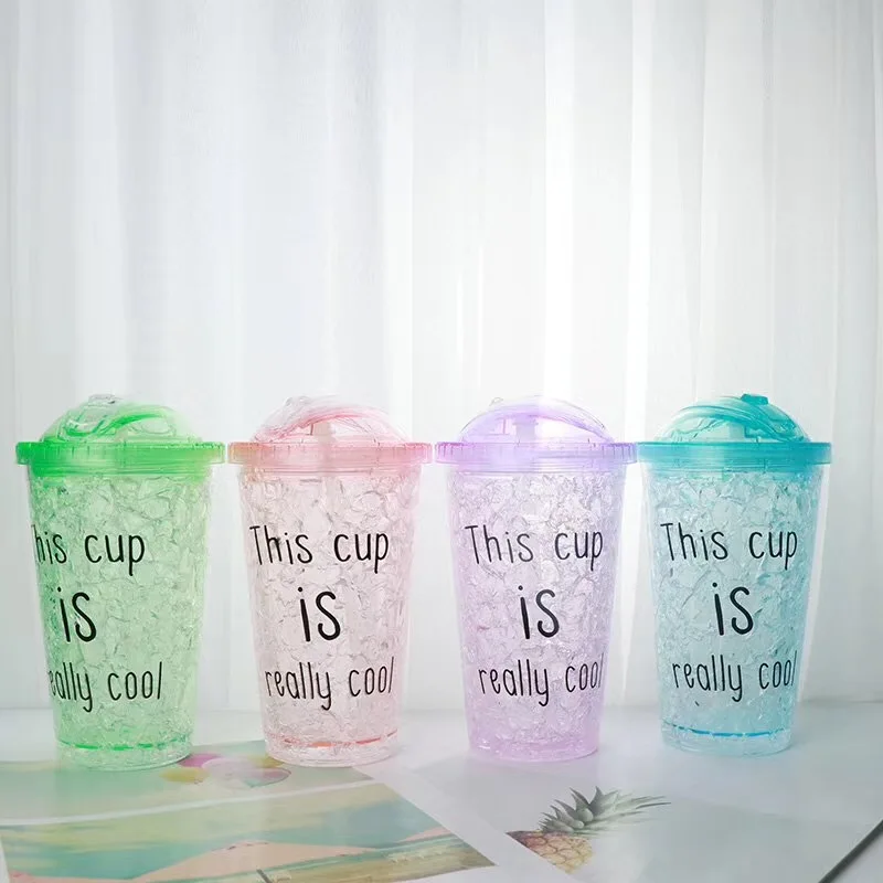 

Customized logo double wall reusable tumbler magic drinking plastic Ice cream cup with lid, Purple,pink,blue,green