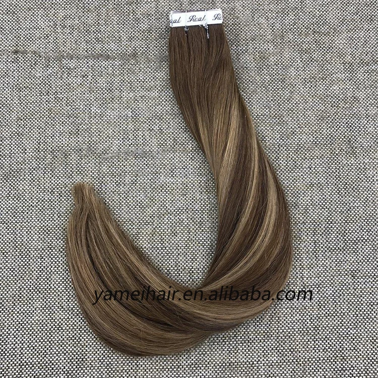 

Indian human hair Balayage color #4/27/4 Remy Double Drawn Invisible Tape in Hair Extensions