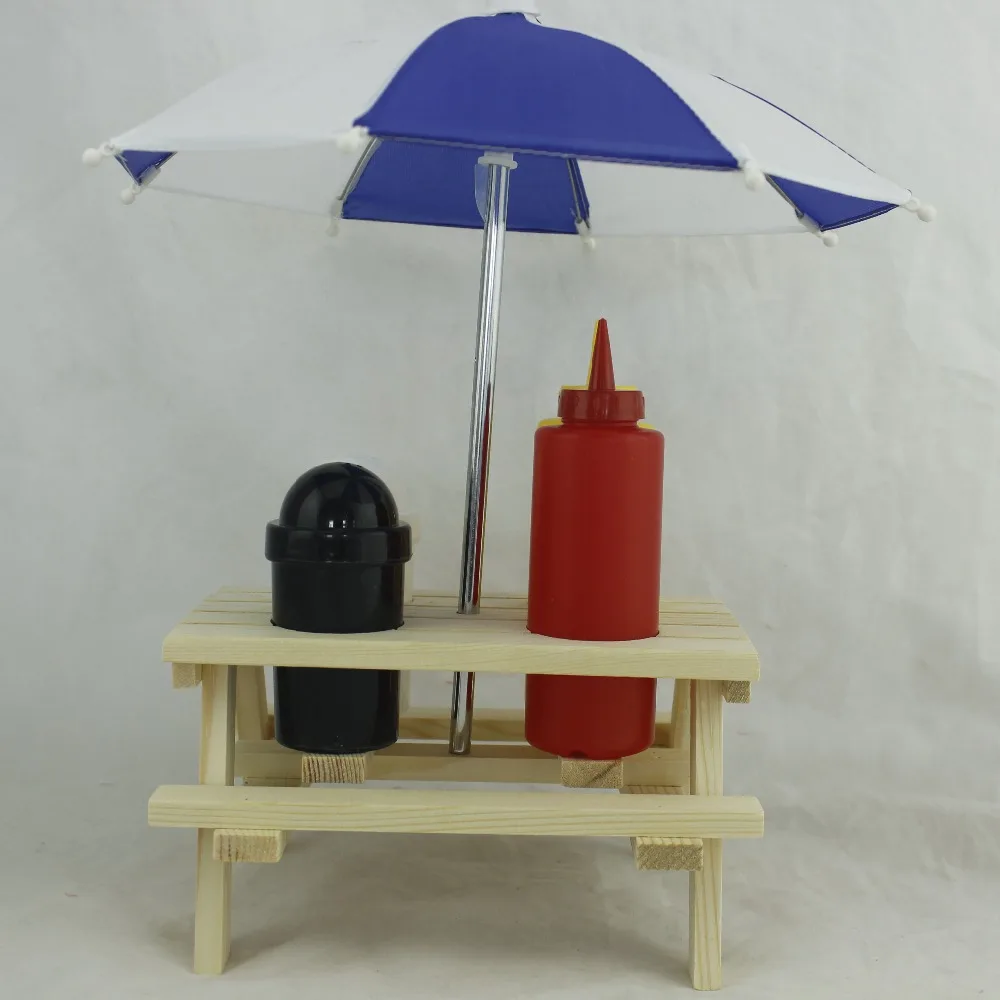 Condiment Holder Picnic Bench Umbrella Set Salt Pepper Sauces Wooden Outdoor New Buy Condiment