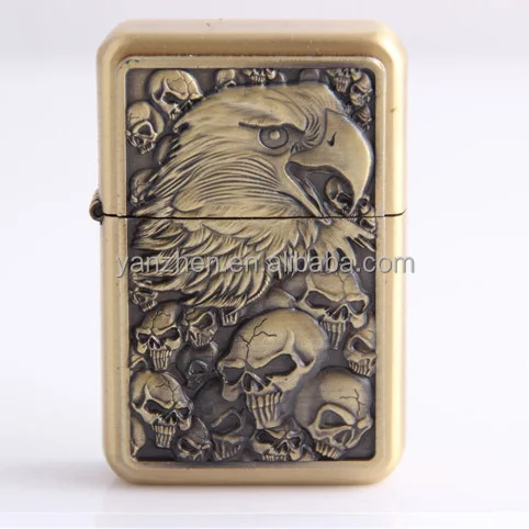 

401C yanzhen factory direct bronze relief eagle ghost head OEM metal oil lighter wholesale, Copper