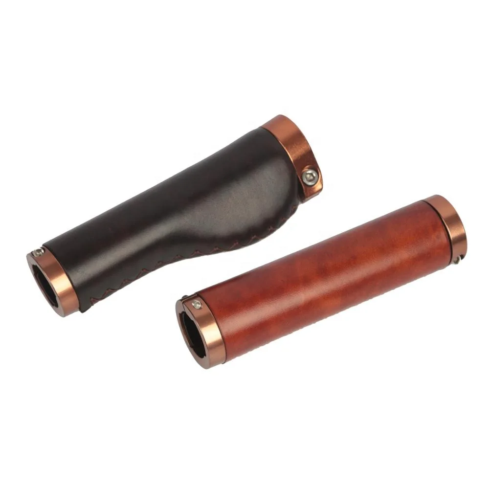 

HIBO Retro Genuine Leather Lockable Bike Handle Cover Grips, Dark/vintage brown
