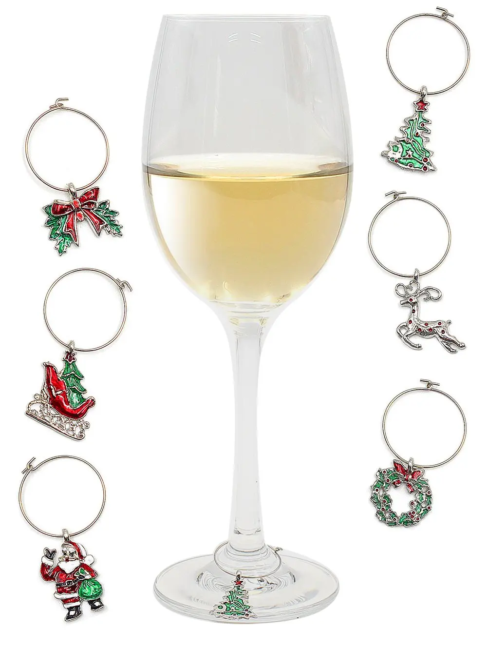 get quotations wine charms for glasses stemmed goblet christmas theme wine glass tags white steel ring markers - Christmas Wine Charms get quotations wine charms for glasses stemmed goblet christmas theme wine glass tags white steel ring markers - Christmas Wine Charms