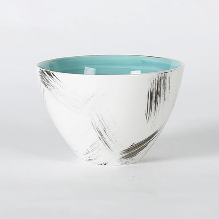 Wholesale tableware hand painted decorative cheap porcelain pasta plates with gold line