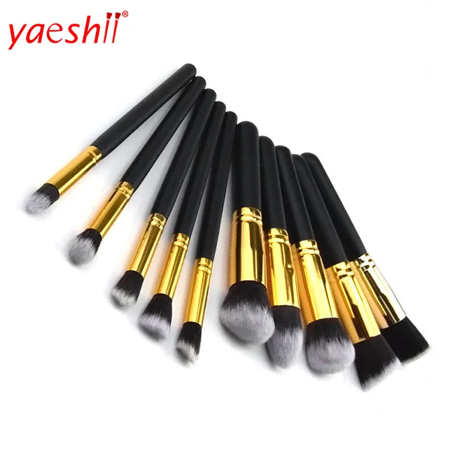 

yaeshii hot sale professional soft hair private label high quality 10pcs kabuki makeup brush set, Black or customized