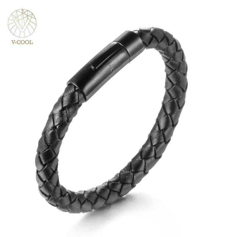 

Ali Express Wholesale Braided Genuine Leather Bracelet For Men Jesus Custom Jewelry Magnetic Bracelet, Black