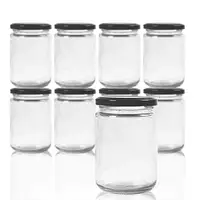 

Round 12 oz Airtight Glass Jars with Black Metal Lid - Canning Jars for Jam, Honey, Spices, Arts and Gift Holder 1 Set
