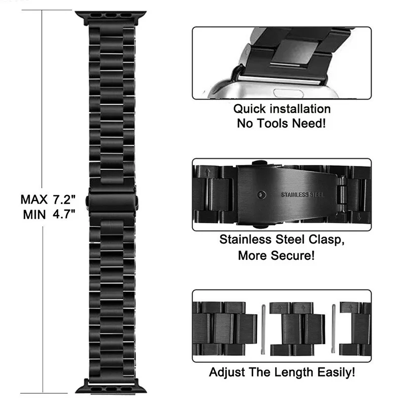 High Quality For Apple Watch Band Stainless Steel Metal 3 Bead For