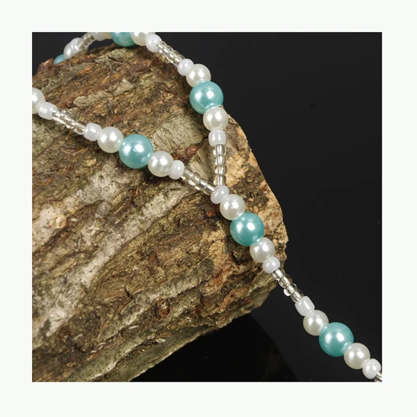 
Wholesale Fashion Jewelry Pearl Barefoot Sandals Elastic Anklet with Toe Ring 
