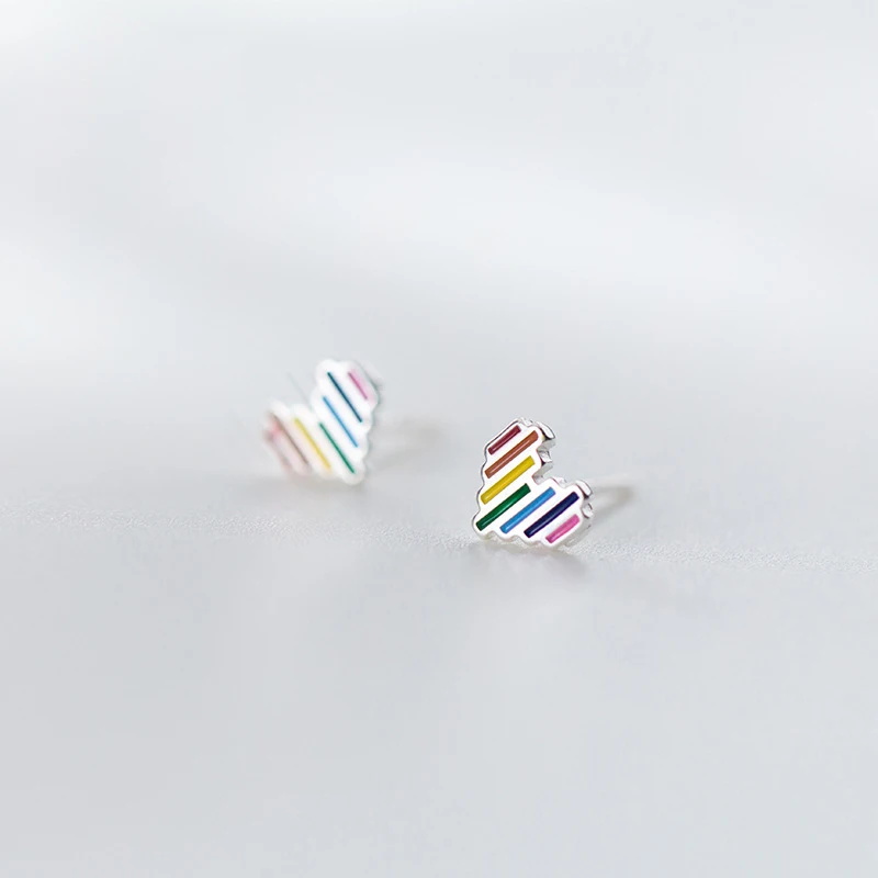 Fashion 925 Sterling Silver Colorful Heart Stud Earrings for Women Gifts Jewelry