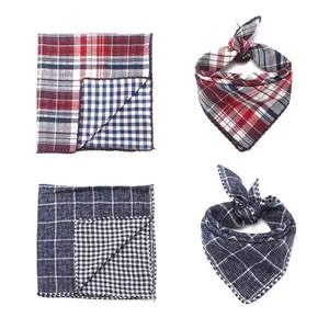 Image of Custom Pet Dog Plaid Bandana Reversible Cotton Square Dog Bandana