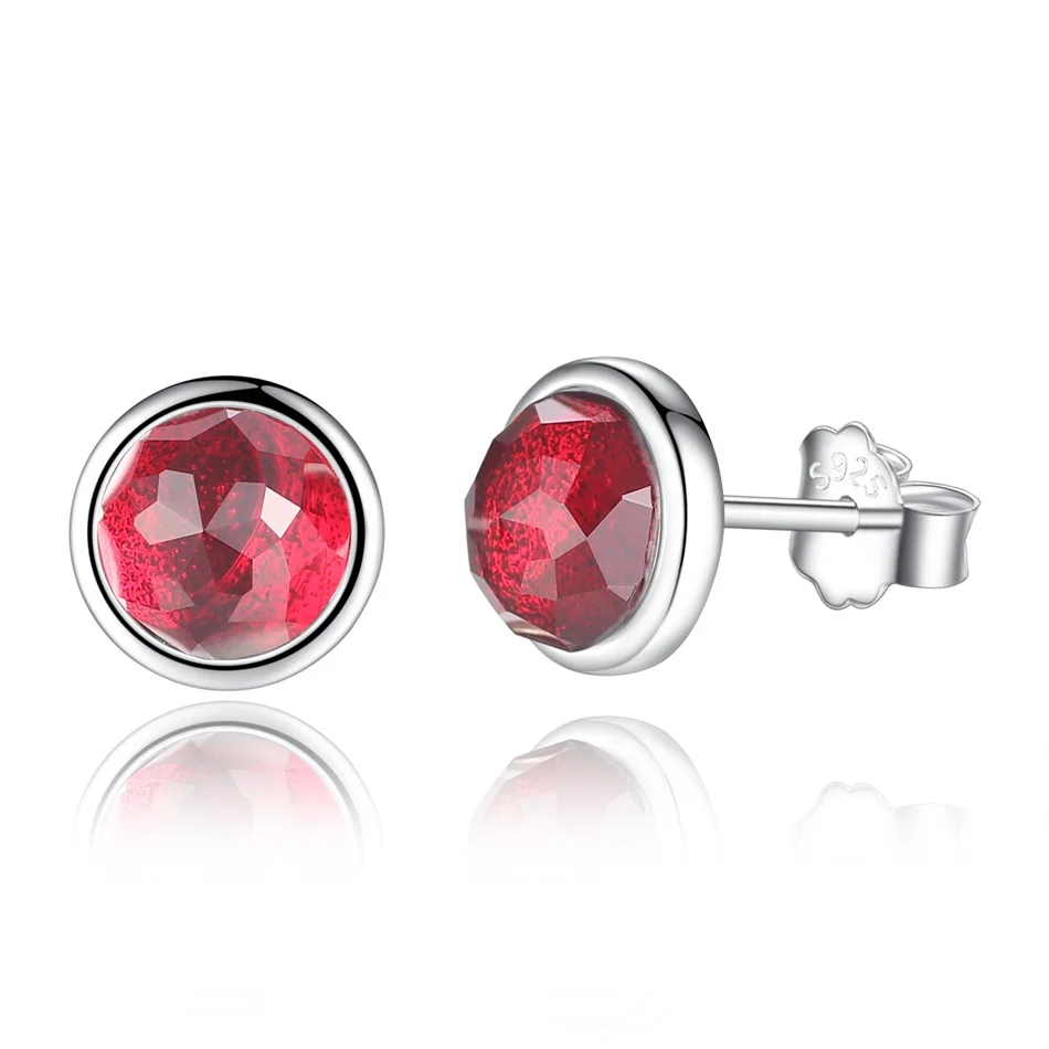 

Real 100% 925 Sterling Silver Earrings Red January Birthstone Droplets Stud Earrings for Women Daily Party Jewelry