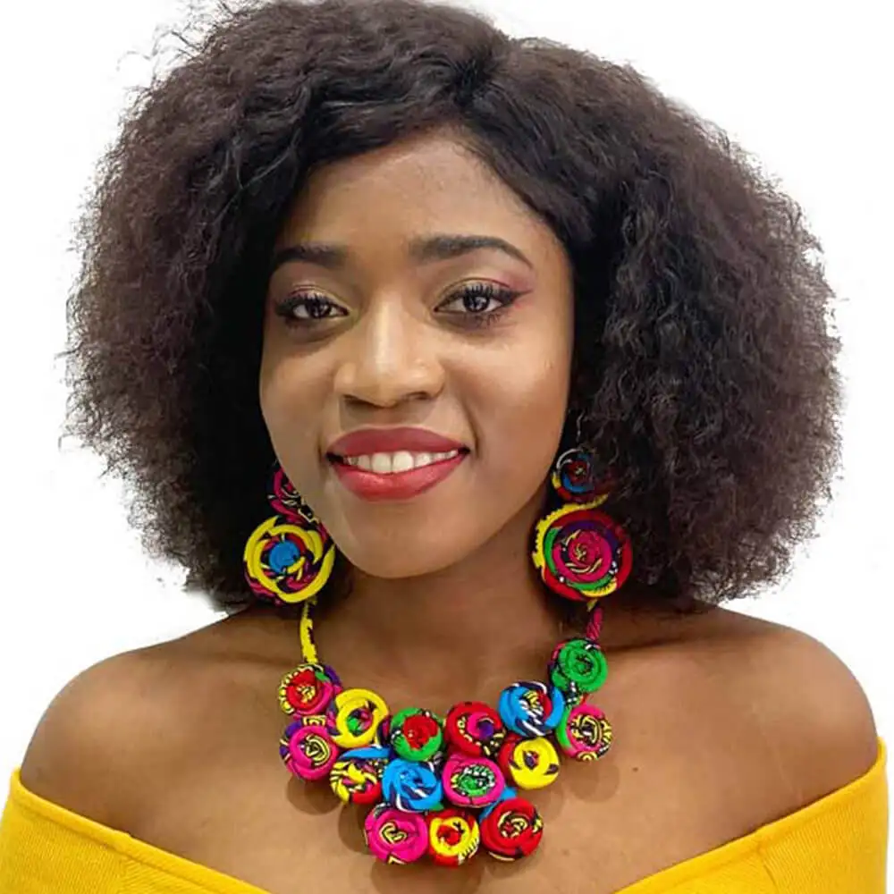 

african print accessories Wholesale african necklace stylish wax print fabric ankara necklace 100% cotton african necklace, Customized color