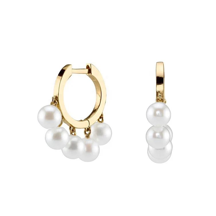 

Popular Pretty Fashion Earring Gold Plated Stainless Steel Long Pearl Earring Huggie Sets For Women