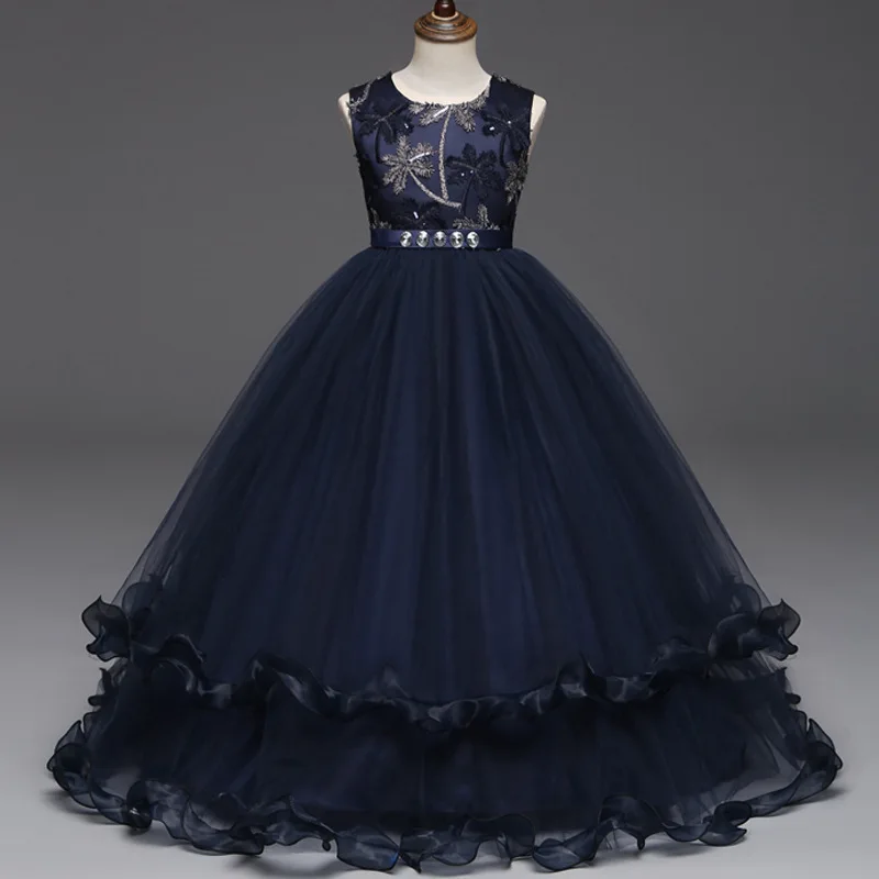 

Kids princess skirt wedding formal girls party lace dresses, Red/blue