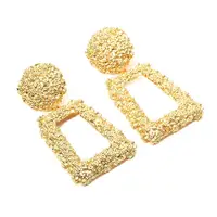 

Europe Style Retro Emboss Square Flower Earrings,Simple Metal Geometric Earrings