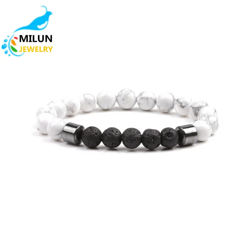 

Factory direct Men new Natural Tiger's eye Beads Stone 8mm White turquoise lava stone Bracelet Handmade Beaded Gemstone Bracelet, Picture