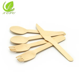 Image of Biodegradable Wooden Disposable Cutlery Set spoon knife and fork 165mm Wooden Knife