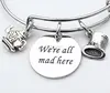 Alice in Wonderland We're All Mad Here Charm Bangle Silver Mad Hatter Hat Tea Pot Teacup Fables and Fairytale