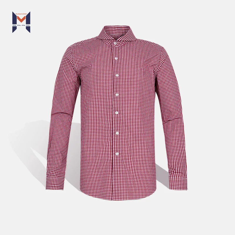 

2019 NEW STYLE HIGH QUALITY DARK RED CHECKED 100% COTTON PATTERN CUTAWAY COLLAR CASUAL MAN SHIRTS