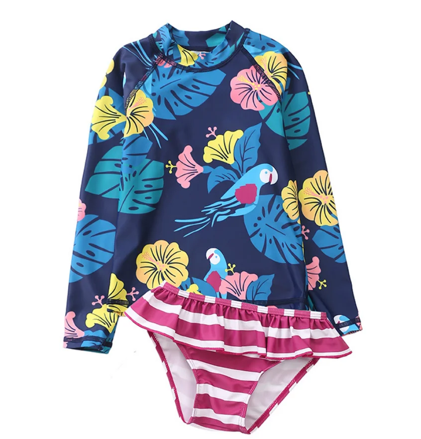 

Wholesale Cartoon Printing Long Sleeve Kids Swimsuit Sun Protection Children Swimwear, Shown