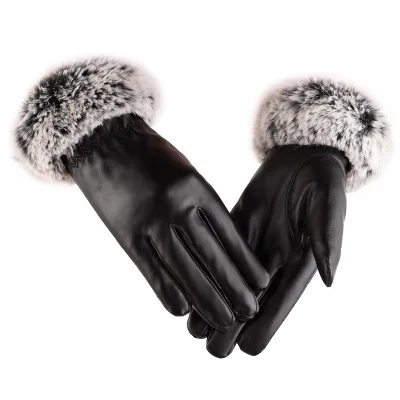
Waterproof warm PU making ladies touch screen gloves beatuiful KaTu fur at wrist for decorating super quality 