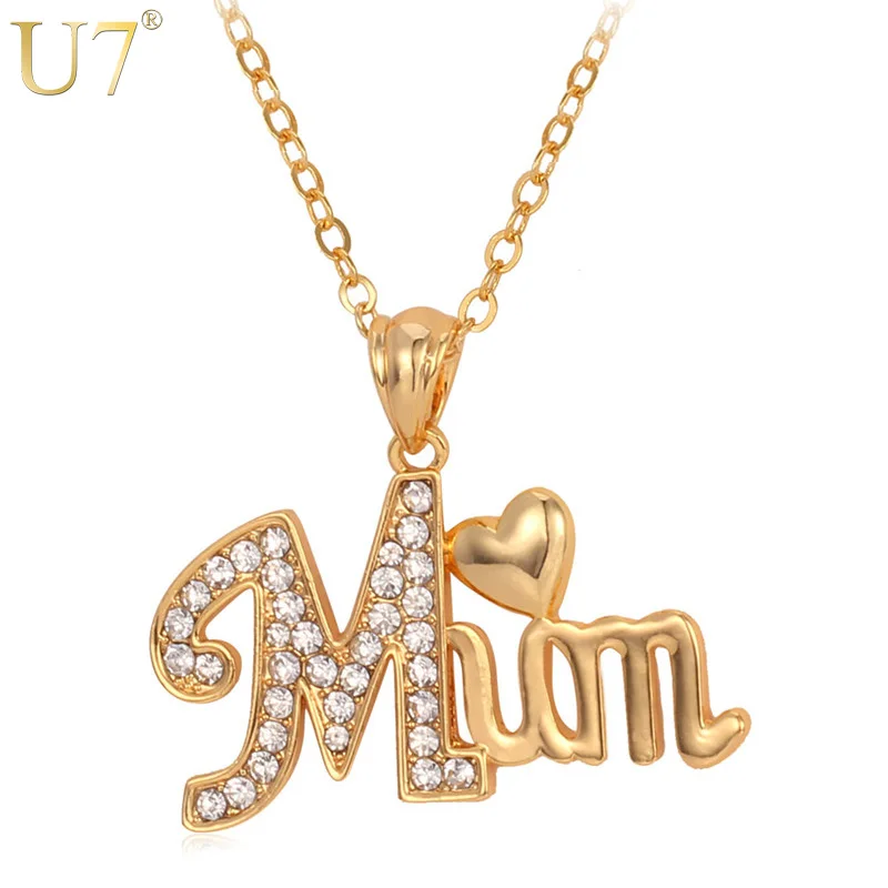 

U7 18K Gold Plated / Silver Color Mum Pendant Necklace Mom Mothers Day Gift