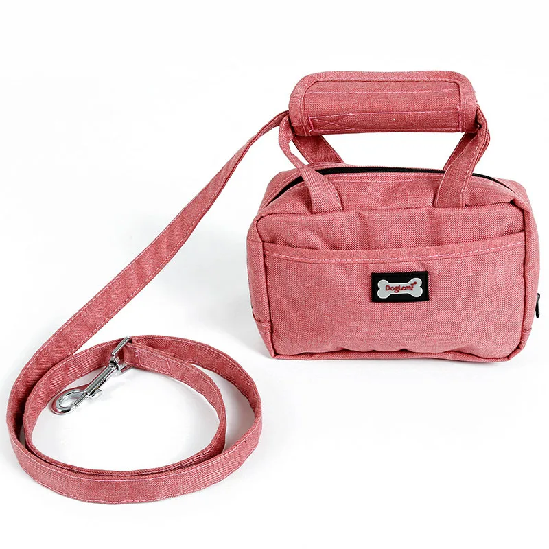 

New Dog Walking Leash Bag Pet Treat Tote, Red,grey