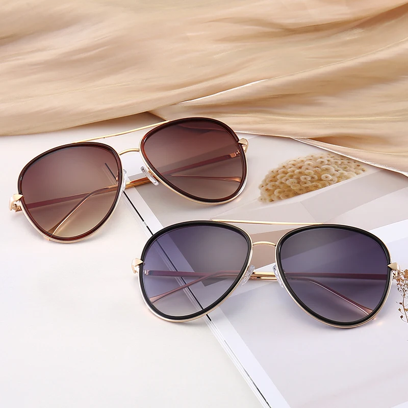 

2019 Hot selling metal frame custom logo fashion sunglasses for women and men, Black,brown,pink