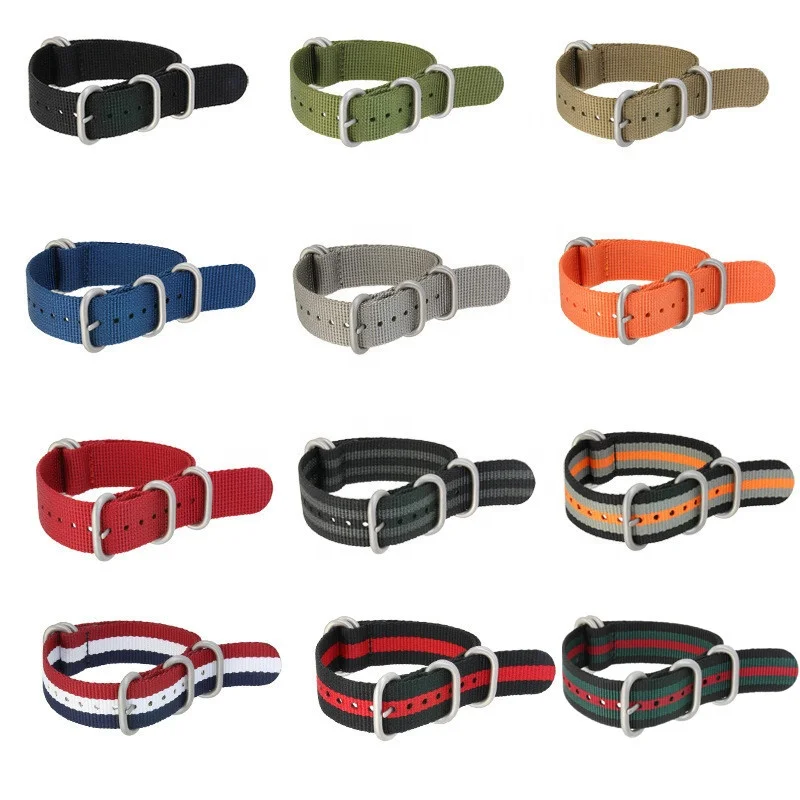 18mm 20mm 22mm Sport 5 Rings Nato Nylon Watch Strap With Black Buckle Fabric Zulu Nylon Watch Band