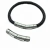 Mens 6mm Lot Round Hole Matte Stainless Steel Snap Clasp End Caps Braided Genuine Leather Cord Bracelet