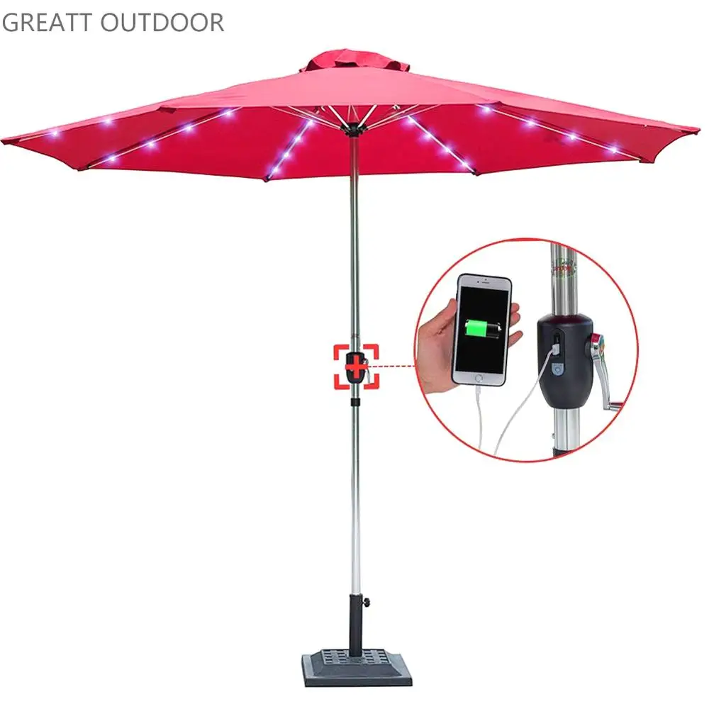 
Hot sale Solar lighting outdoor Garden Patio Beach Umbrella with USB Mobile Phone Charger 