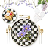 

Ceramic dinnerware set white and black gold rim banquet plates