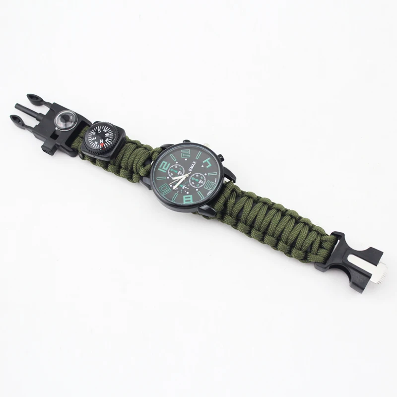 

Military 550 paracord bracelet watch with survival kit watch, Black;army green;blue;camo;can be customized