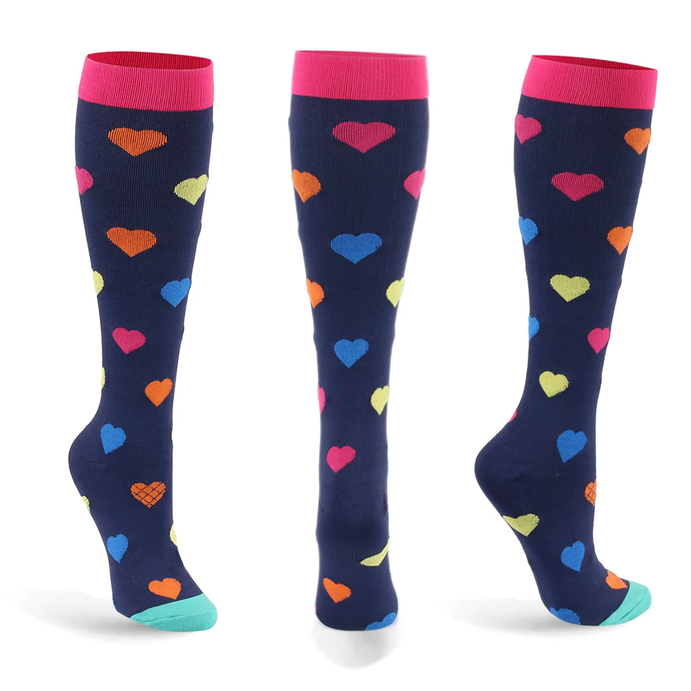 

Multi Colors Heart Pattern Pressure Socks Cute Compression Edema Socks For Women, Black, white, blue, red, pink, or custom color