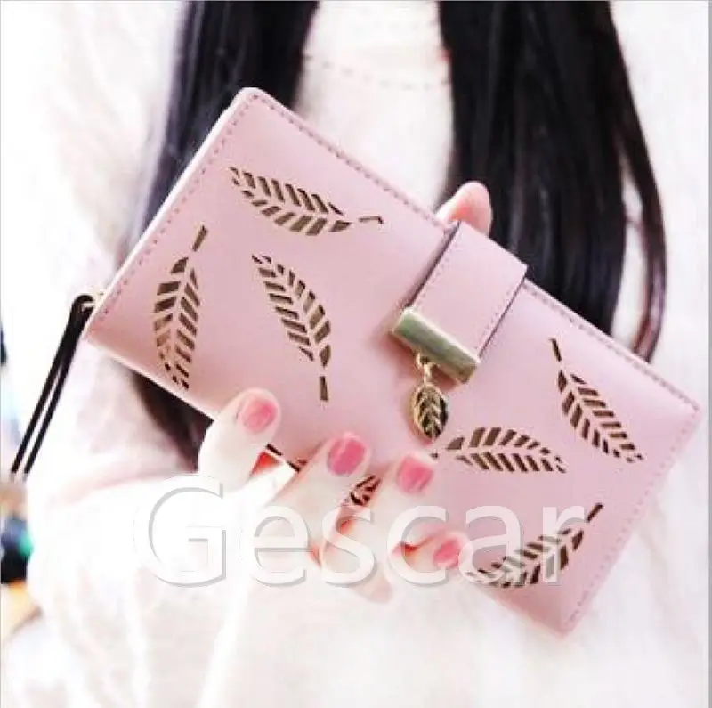 

Women Wallets Leaf Bifold Wallet Leather Clutch Women Card Holder Purse Lady Long Handbag carteras mujer purse female