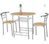 Unique 3 piece kitchen bistro metal wooden breakfast dining table chair set
