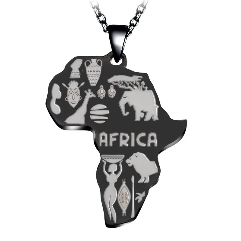 

African hiphop jewelry stainless steel map pendant necklace, As picture shows
