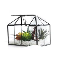 

House Shape Close Glass Geometric reptile Terrarium Tabletop Succulent Plant Box Planter