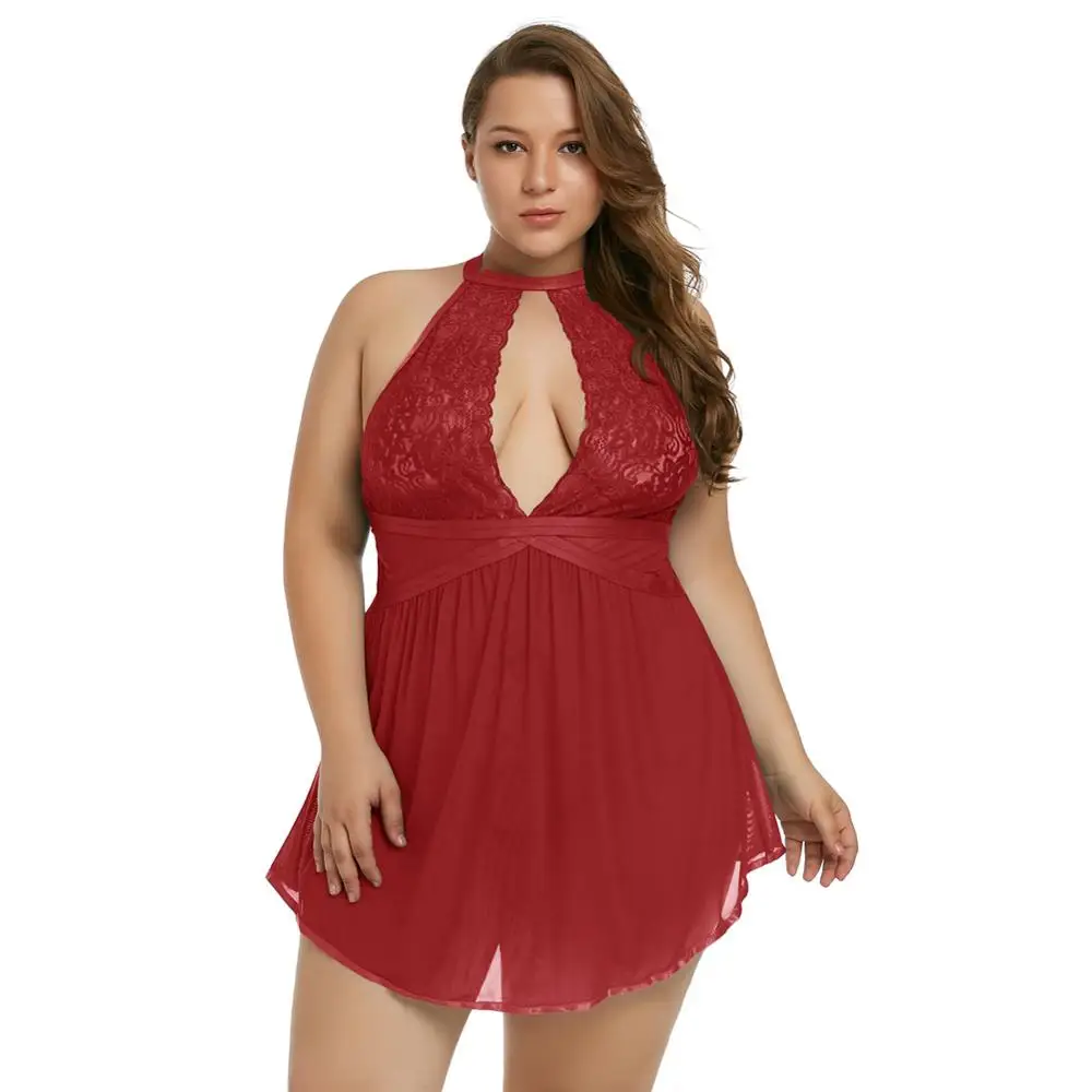 

Plus Size Sheer Fantasy Babydoll Set, N/a