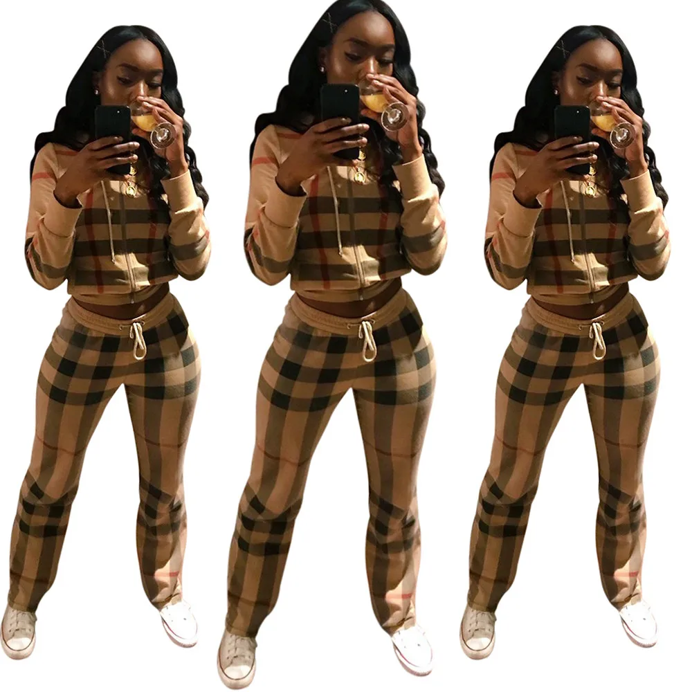 

WNAK8532 Wholesale women's fashion plaid hooded two pieces clothing set, N/a