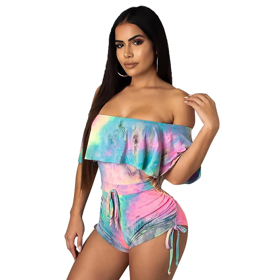 

Fashion off shoulder ruffle printed women jumpsuits and rompers, N/a