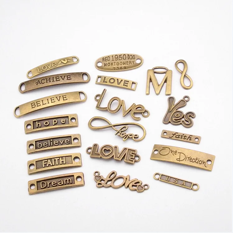 

Low wholesale custom metal word logo charms antique bronze plated pendants for diy necklace jewelry making, Mixed color /can plate as u like