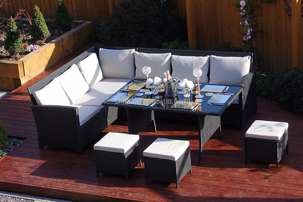 
aluminum frame PE rattan wicker outdoor L shape casual dining set 